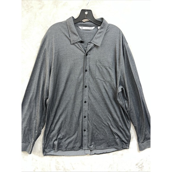Travis Matthew Shirt Men's‎ XXL Gray Button Up Pima Cotton Collared Long Sleeve - Picture 1 of 6